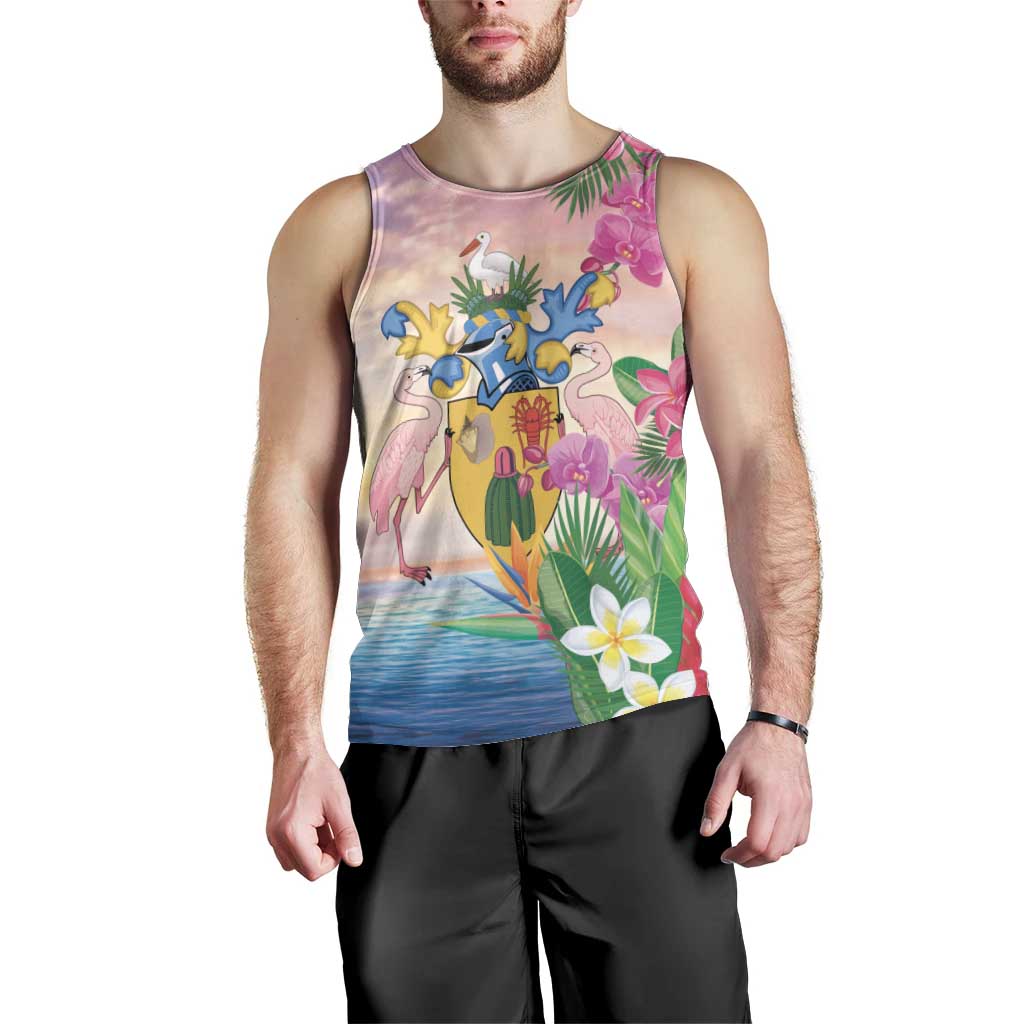 Turks And Caicos Islands Men Tank Top Flamingos Tropical Beauty Beach