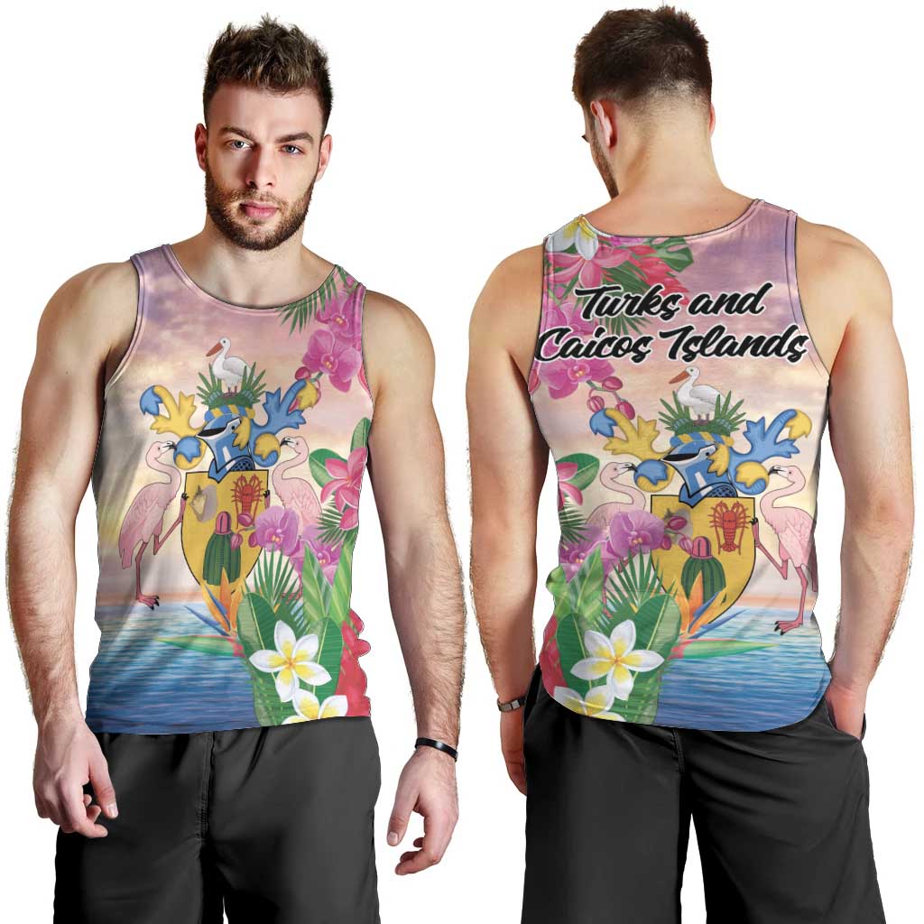 Turks And Caicos Islands Men Tank Top Flamingos Tropical Beauty Beach