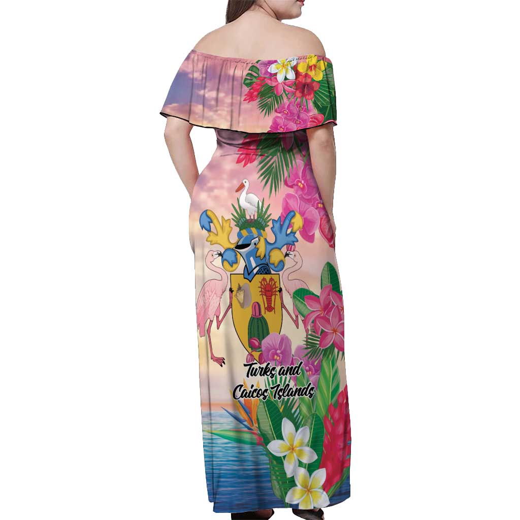Turks And Caicos Islands Off Shoulder Maxi Dress Flamingos Tropical Beauty Beach