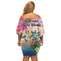 Turks And Caicos Islands Off Shoulder Short Dress Flamingos Tropical Beauty Beach
