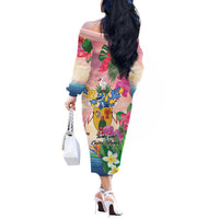 Turks And Caicos Islands Off The Shoulder Long Sleeve Dress Flamingos Tropical Beauty Beach