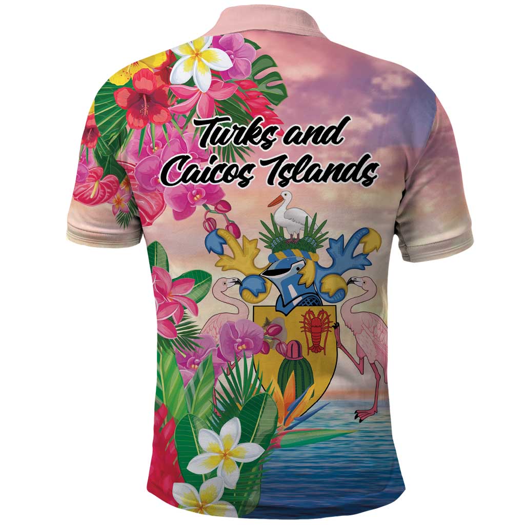 Turks And Caicos Islands Polo Shirt Flamingos Tropical Beauty Beach