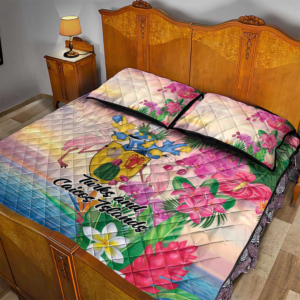 Turks And Caicos Islands Quilt Bed Set Flamingos Tropical Beauty Beach