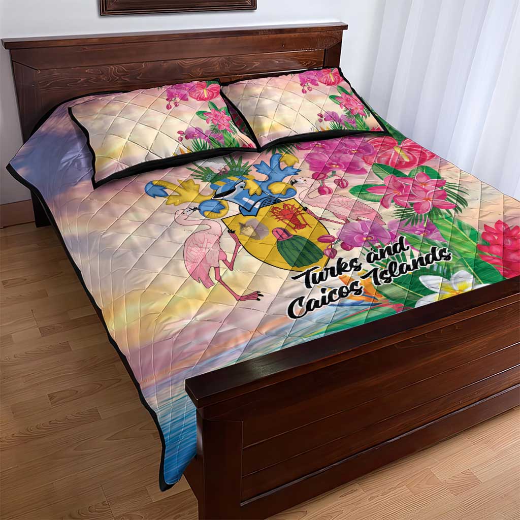 Turks And Caicos Islands Quilt Bed Set Flamingos Tropical Beauty Beach