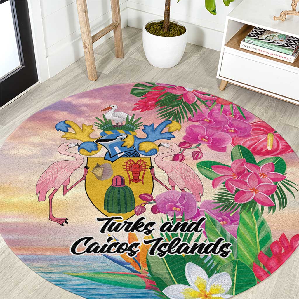 Turks And Caicos Islands Round Carpet Flamingos Tropical Beauty Beach
