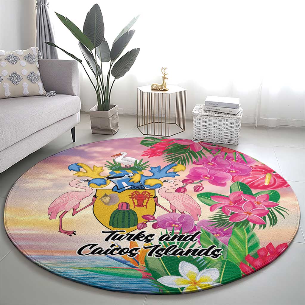 Turks And Caicos Islands Round Carpet Flamingos Tropical Beauty Beach