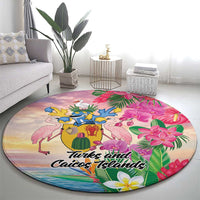 Turks And Caicos Islands Round Carpet Flamingos Tropical Beauty Beach