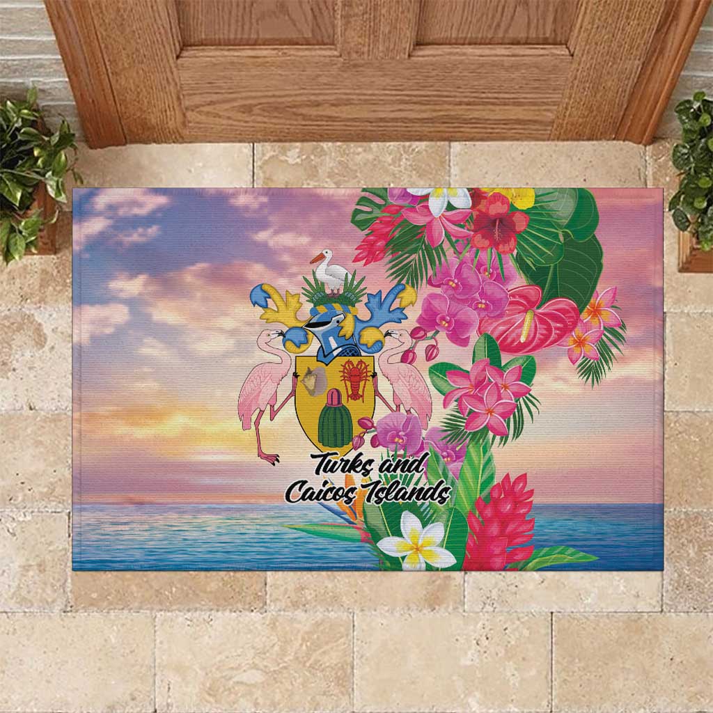 Turks And Caicos Islands Rubber Doormat Flamingos Tropical Beauty Beach