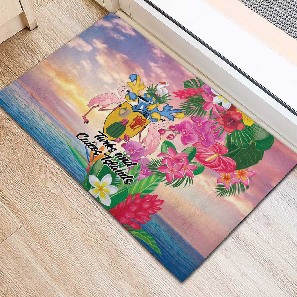 Turks And Caicos Islands Rubber Doormat Flamingos Tropical Beauty Beach