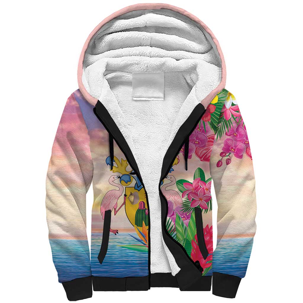 Turks And Caicos Islands Sherpa Hoodie Flamingos Tropical Beauty Beach