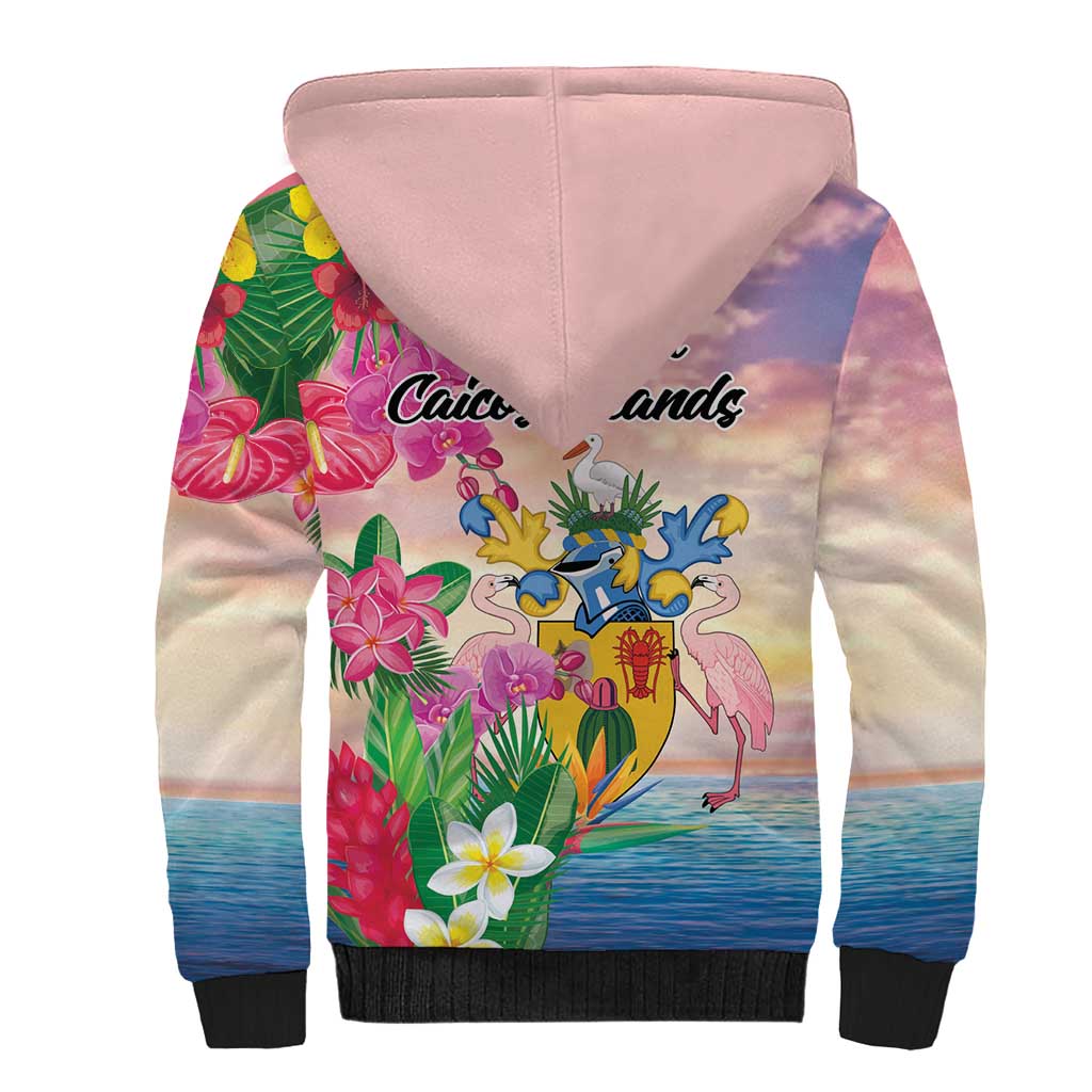 Turks And Caicos Islands Sherpa Hoodie Flamingos Tropical Beauty Beach