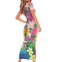 Turks And Caicos Islands Short Sleeve Bodycon Dress Flamingos Tropical Beauty Beach