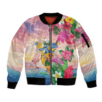 Turks And Caicos Islands Sleeve Zip Bomber Jacket Flamingos Tropical Beauty Beach