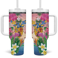 Turks And Caicos Islands Tumbler With Handle Flamingos Tropical Beauty Beach
