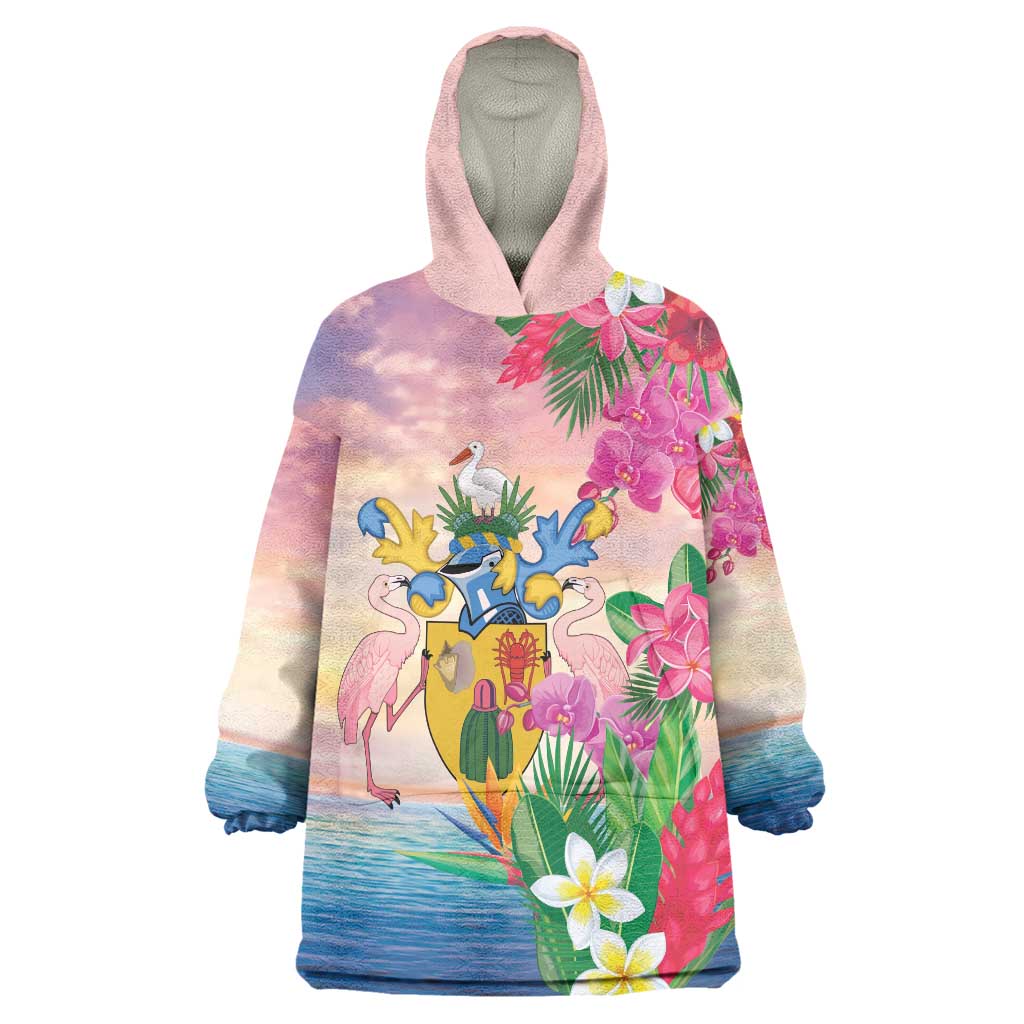 Turks And Caicos Islands Wearable Blanket Hoodie Flamingos Tropical Beauty Beach