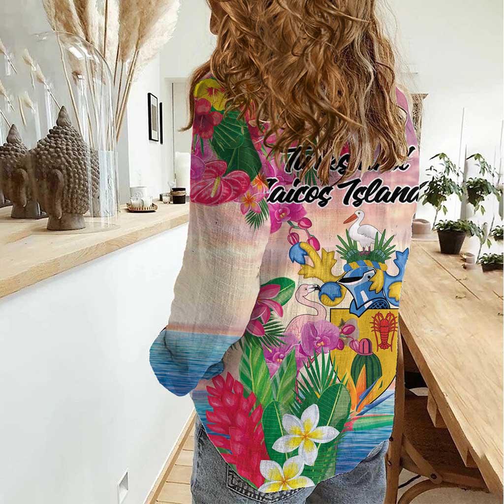 Turks And Caicos Islands Women Casual Shirt Flamingos Tropical Beauty Beach