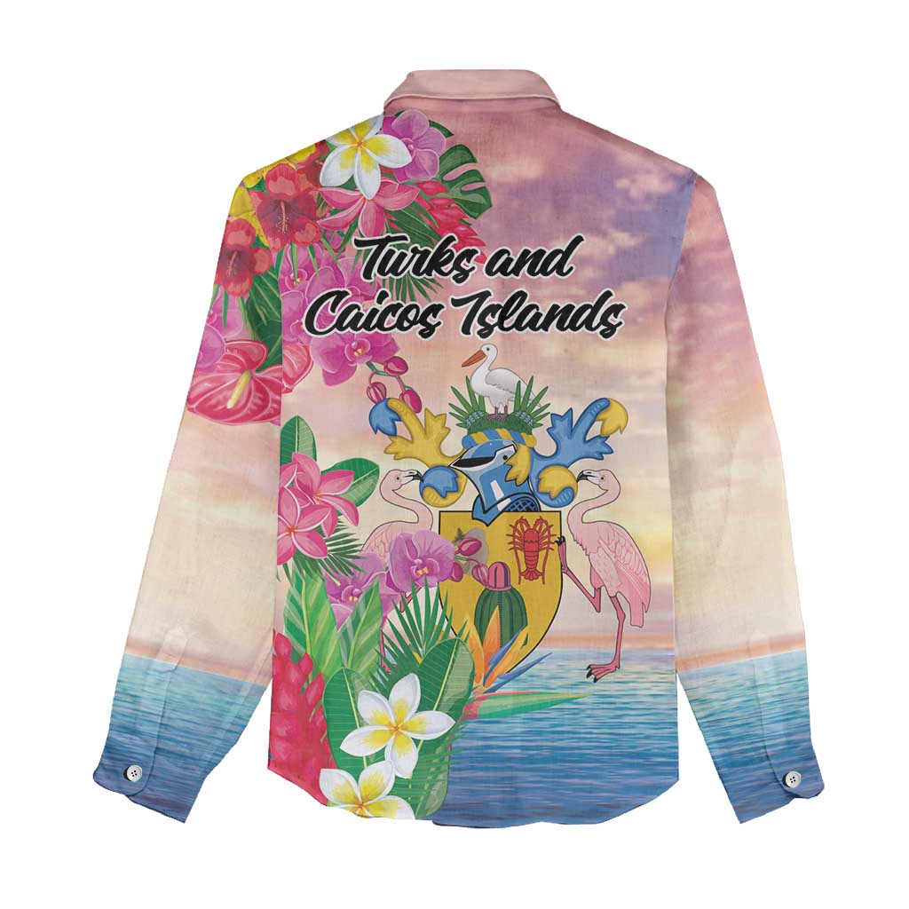 Turks And Caicos Islands Women Casual Shirt Flamingos Tropical Beauty Beach