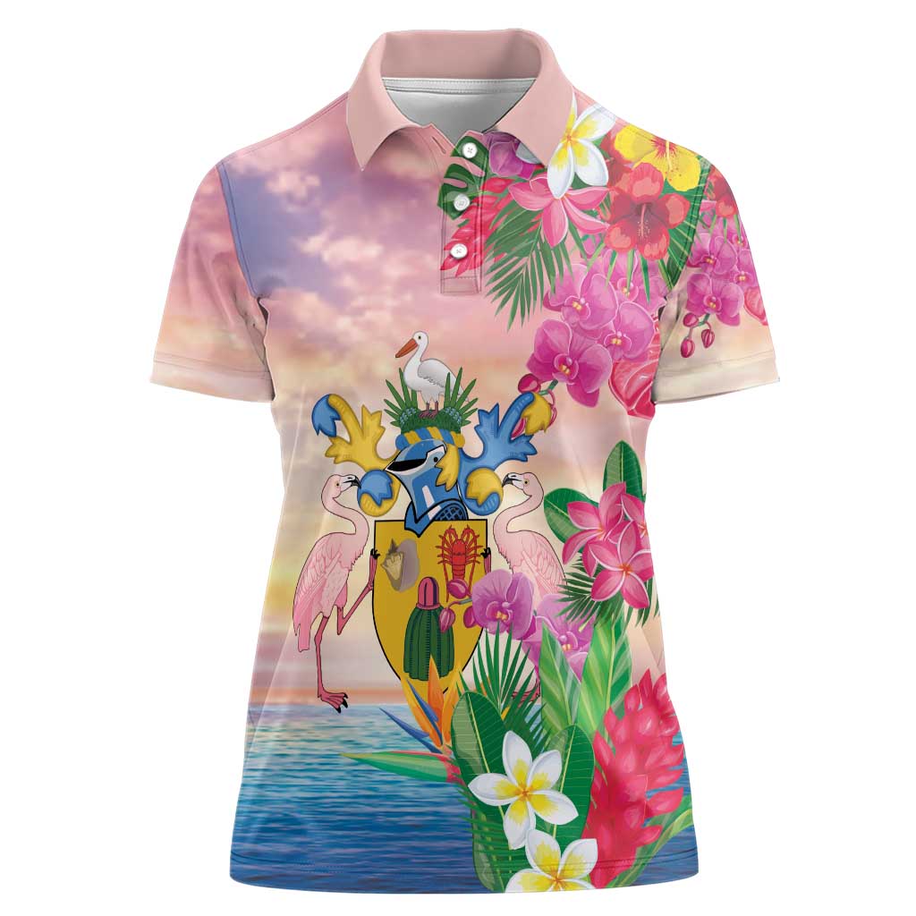 Turks And Caicos Islands Women Polo Shirt Flamingos Tropical Beauty Beach