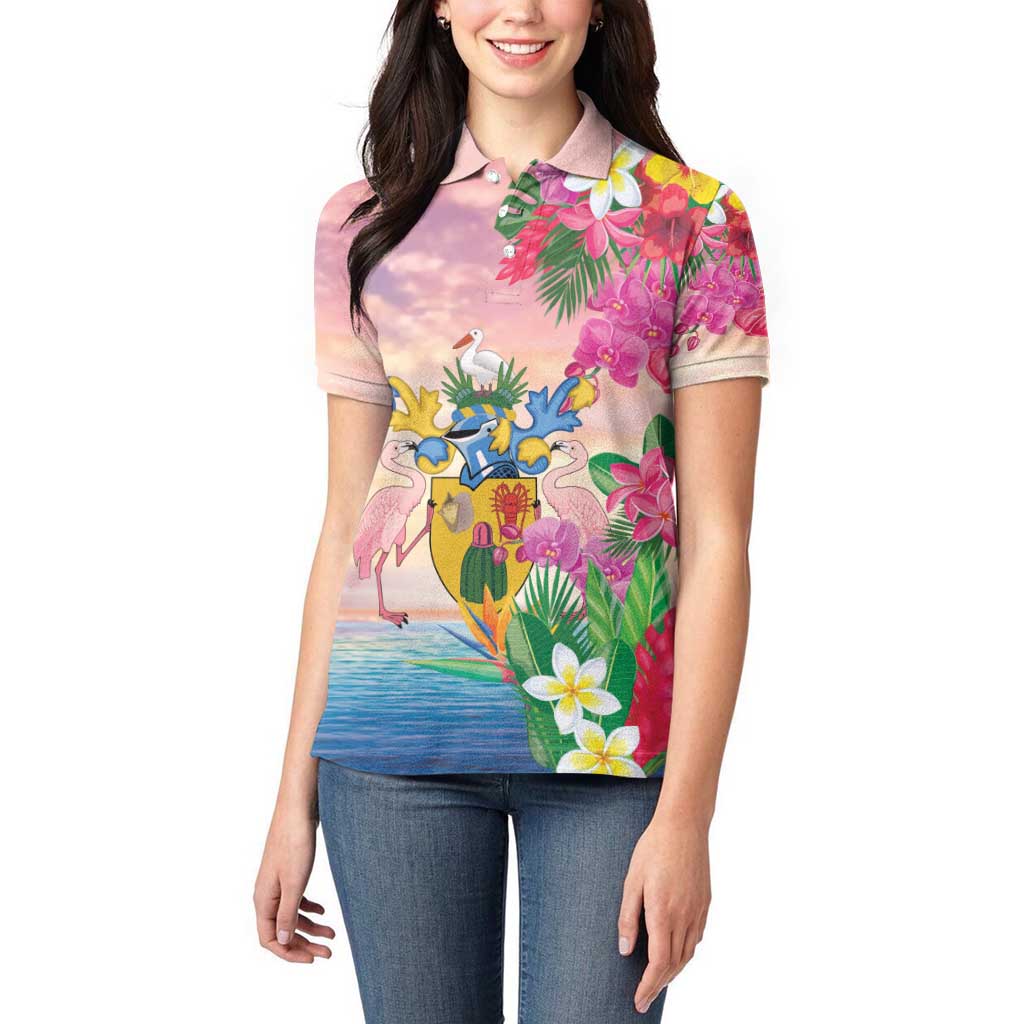 Turks And Caicos Islands Women Polo Shirt Flamingos Tropical Beauty Beach