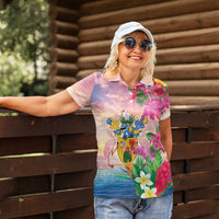 Turks And Caicos Islands Women Polo Shirt Flamingos Tropical Beauty Beach