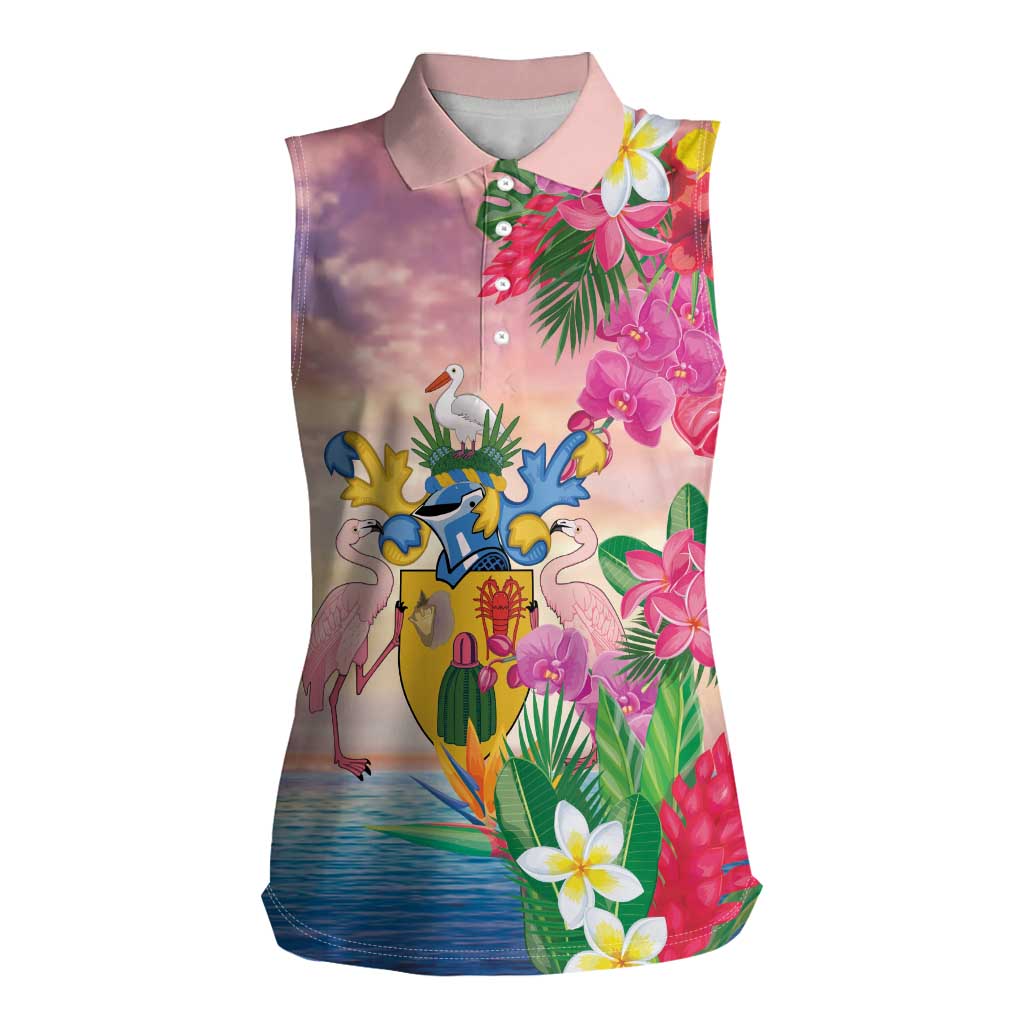 Turks And Caicos Islands Women Sleeveless Polo Shirt Flamingos Tropical Beauty Beach