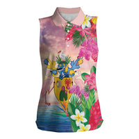 Turks And Caicos Islands Women Sleeveless Polo Shirt Flamingos Tropical Beauty Beach