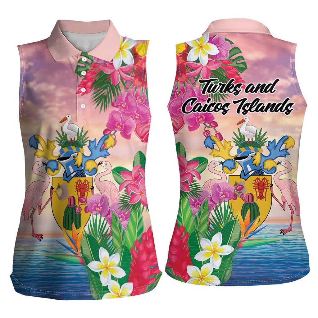 Turks And Caicos Islands Women Sleeveless Polo Shirt Flamingos Tropical Beauty Beach
