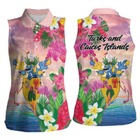 Turks And Caicos Islands Women Sleeveless Polo Shirt Flamingos Tropical Beauty Beach