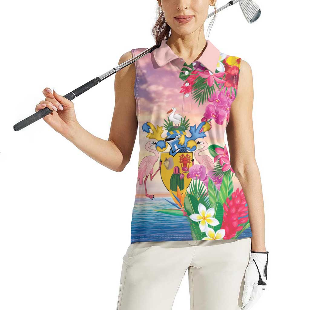 Turks And Caicos Islands Women Sleeveless Polo Shirt Flamingos Tropical Beauty Beach