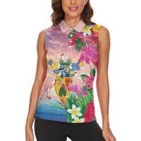 Turks And Caicos Islands Women Sleeveless Polo Shirt Flamingos Tropical Beauty Beach