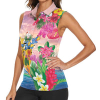 Turks And Caicos Islands Women Sleeveless Polo Shirt Flamingos Tropical Beauty Beach