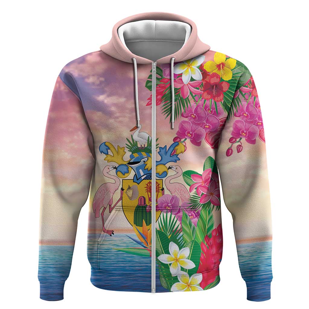Turks And Caicos Islands Zip Hoodie Flamingos Tropical Beauty Beach