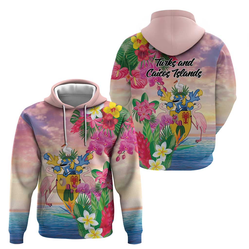 Turks And Caicos Islands Zip Hoodie Flamingos Tropical Beauty Beach