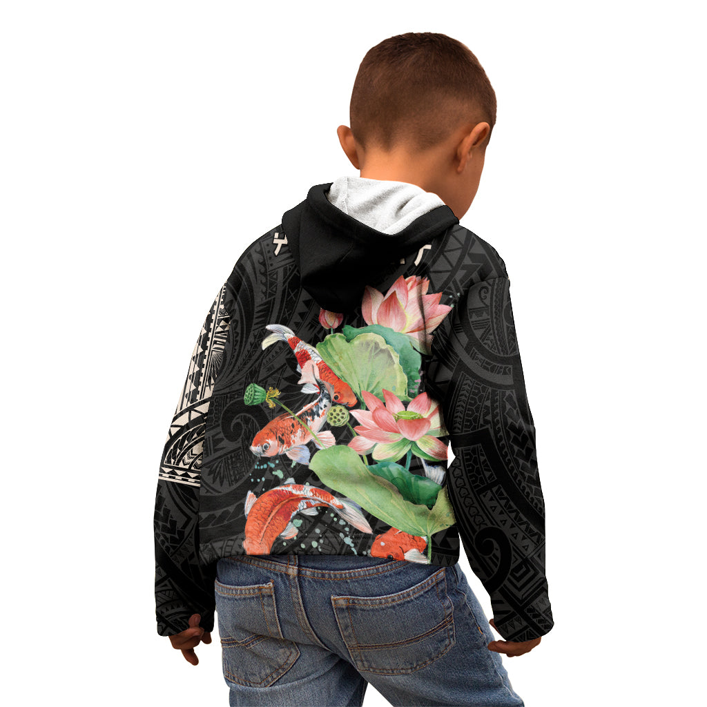 Personalized Japanese Koi Fish Kid Hoodie with Polynesian Pattern - Wonder Print Shop