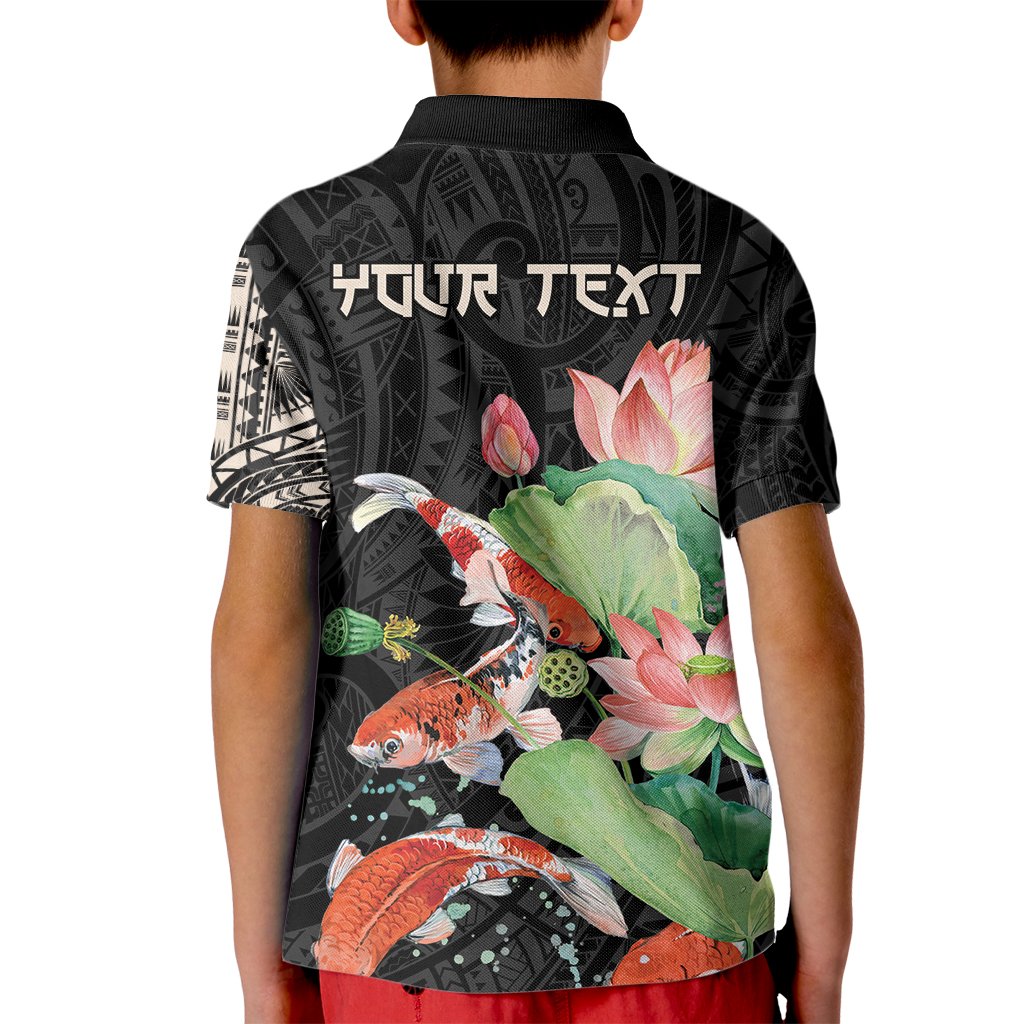 Personalized Japanese Koi Fish Kid Polo Shirt with Polynesian Pattern - Wonder Print Shop