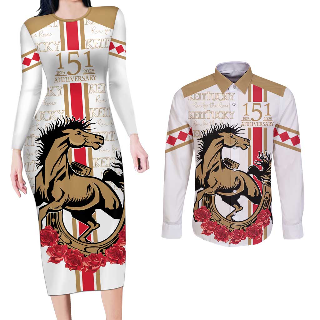 Personalized Kentucky Horse Race 151st Anniversary Couples Matching Long Sleeve Bodycon Dress and Long Sleeve Button Shirt Race For The Roses Since 1875 LT9