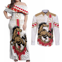 Personalized Kentucky Horse Race 151st Anniversary Couples Matching Off Shoulder Maxi Dress and Long Sleeve Button Shirt Race For The Roses Since 1875 LT9