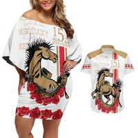 Personalized Kentucky Horse Race 151st Anniversary Couples Matching Off Shoulder Short Dress and Hawaiian Shirt Race For The Roses Since 1875 LT9