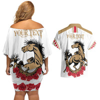 Personalized Kentucky Horse Race 151st Anniversary Couples Matching Off Shoulder Short Dress and Hawaiian Shirt Race For The Roses Since 1875 LT9