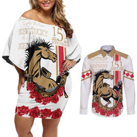 Personalized Kentucky Horse Race 151st Anniversary Couples Matching Off Shoulder Short Dress and Long Sleeve Button Shirt Race For The Roses Since 1875 LT9