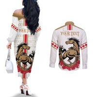 Personalized Kentucky Horse Race 151st Anniversary Couples Matching Off The Shoulder Long Sleeve Dress and Long Sleeve Button Shirt Race For The Roses Since 1875 LT9