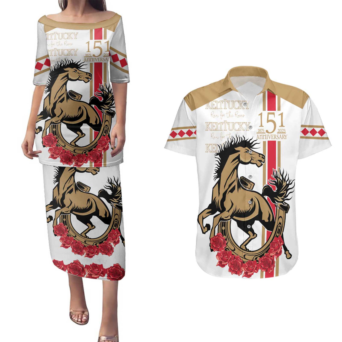 Personalized Kentucky Horse Race 151st Anniversary Couples Matching Puletasi and Hawaiian Shirt Race For The Roses Since 1875 LT9