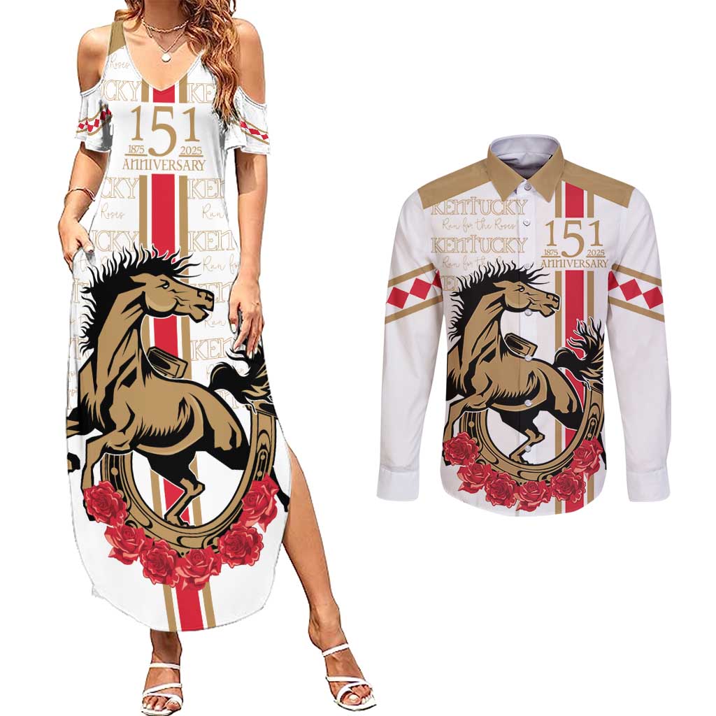 Personalized Kentucky Horse Race 151st Anniversary Couples Matching Summer Maxi Dress and Long Sleeve Button Shirt Race For The Roses Since 1875 LT9