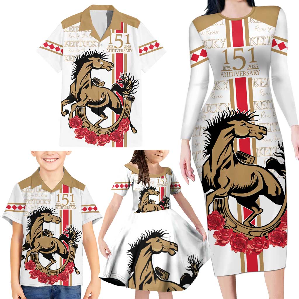 Personalized Kentucky Horse Race 151st Anniversary Family Matching Long Sleeve Bodycon Dress and Hawaiian Shirt Race For The Roses Since 1875 LT9