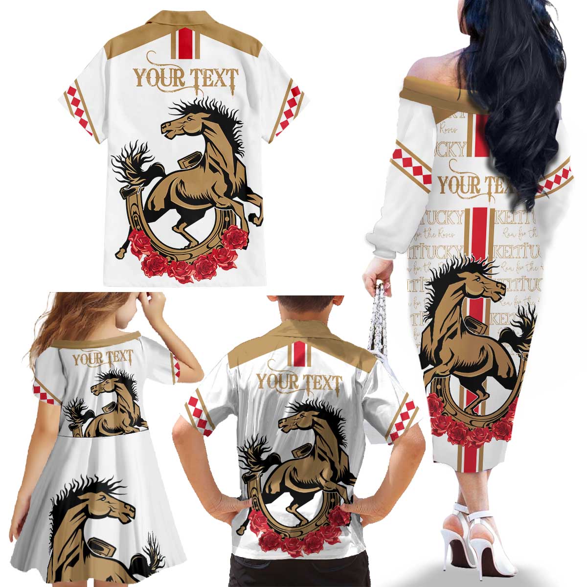 Personalized Kentucky Horse Race 151st Anniversary Family Matching Off The Shoulder Long Sleeve Dress and Hawaiian Shirt Race For The Roses Since 1875 LT9