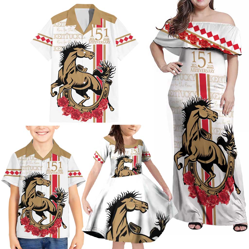 Personalized Kentucky Horse Race 151st Anniversary Family Matching Off Shoulder Maxi Dress and Hawaiian Shirt Race For The Roses Since 1875 LT9