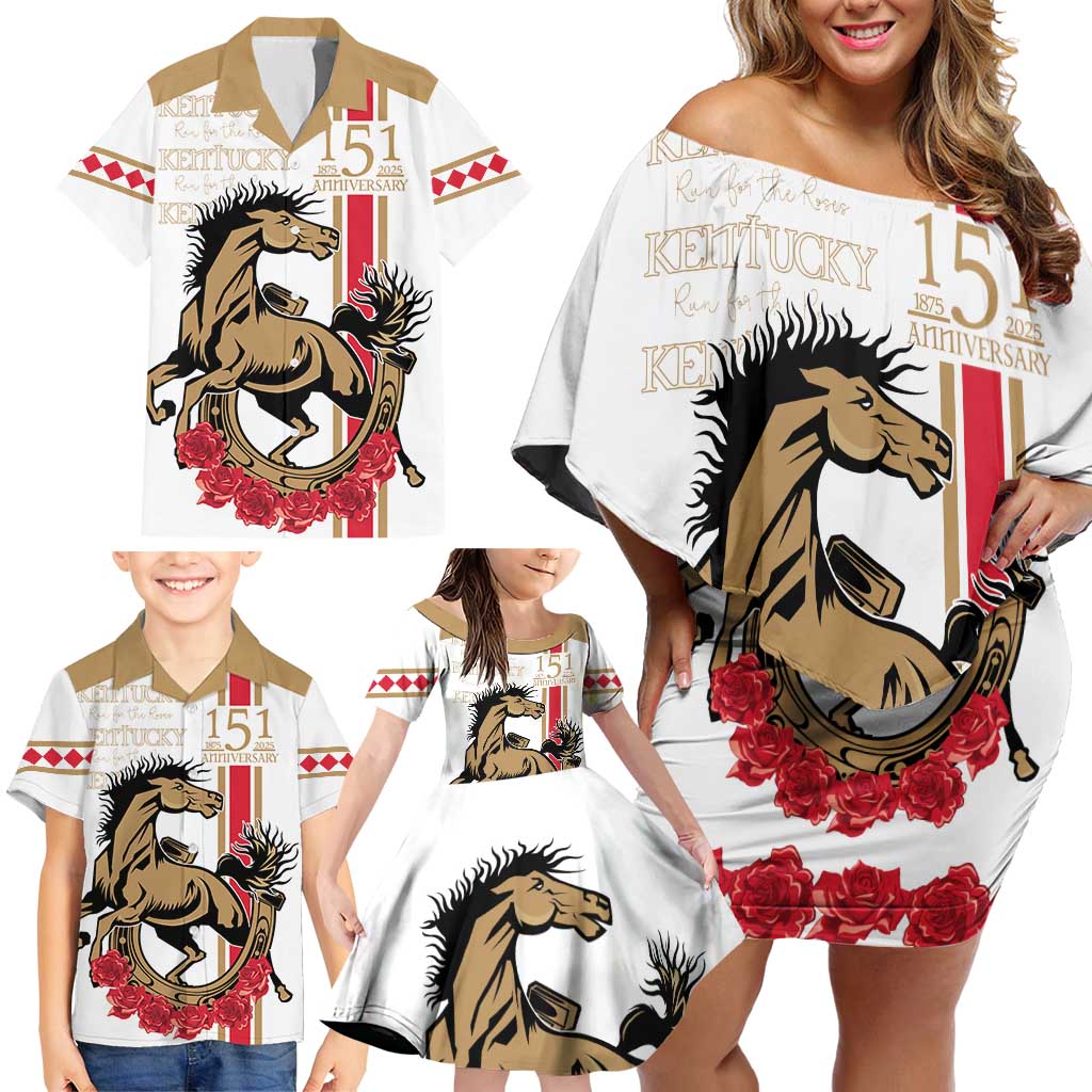 Personalized Kentucky Horse Race 151st Anniversary Family Matching Off Shoulder Short Dress and Hawaiian Shirt Race For The Roses Since 1875 LT9
