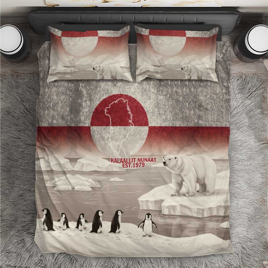Greenland Flag Vintage Bedding Set Greenlander Flag With Polar Bear