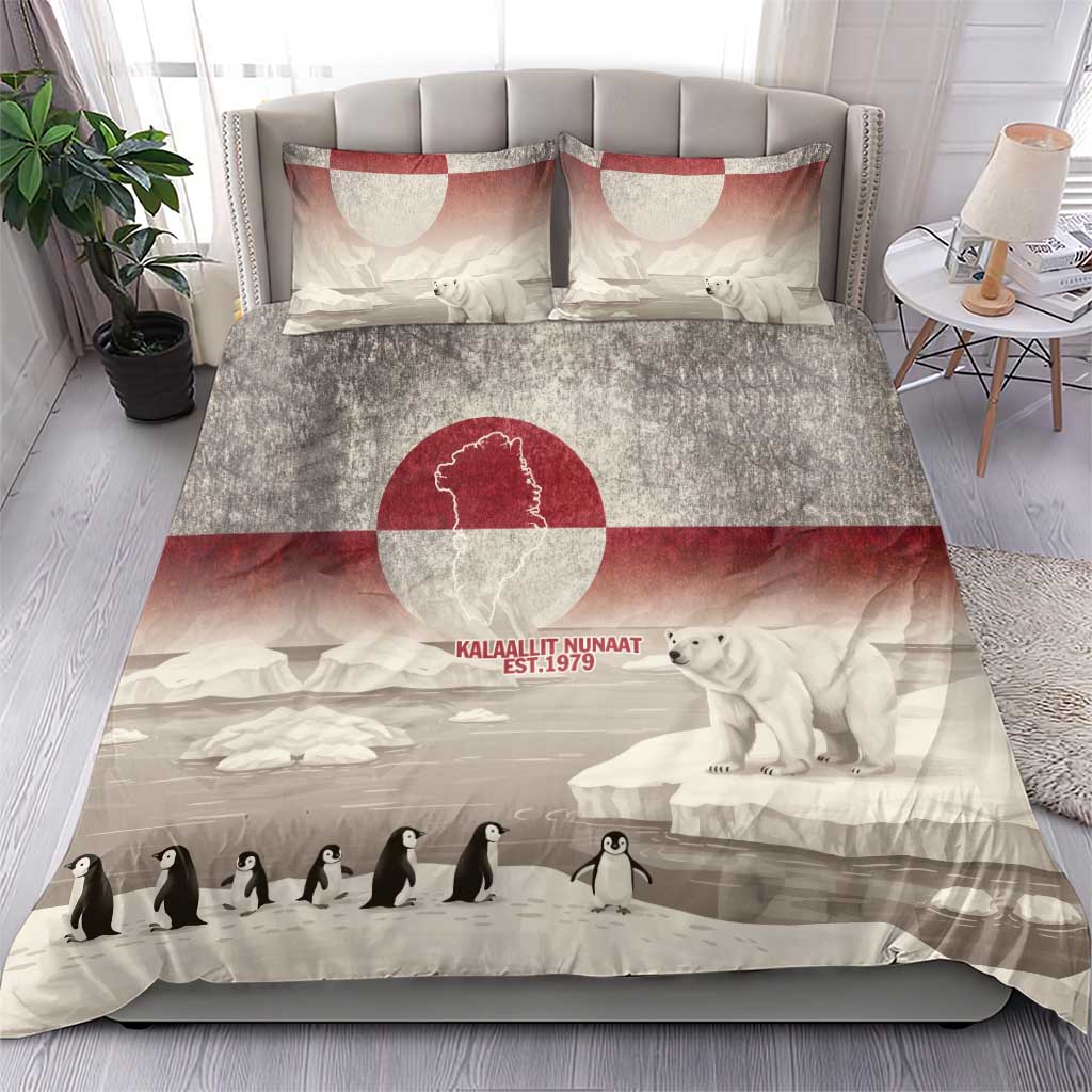 Greenland Flag Vintage Bedding Set Greenlander Flag With Polar Bear