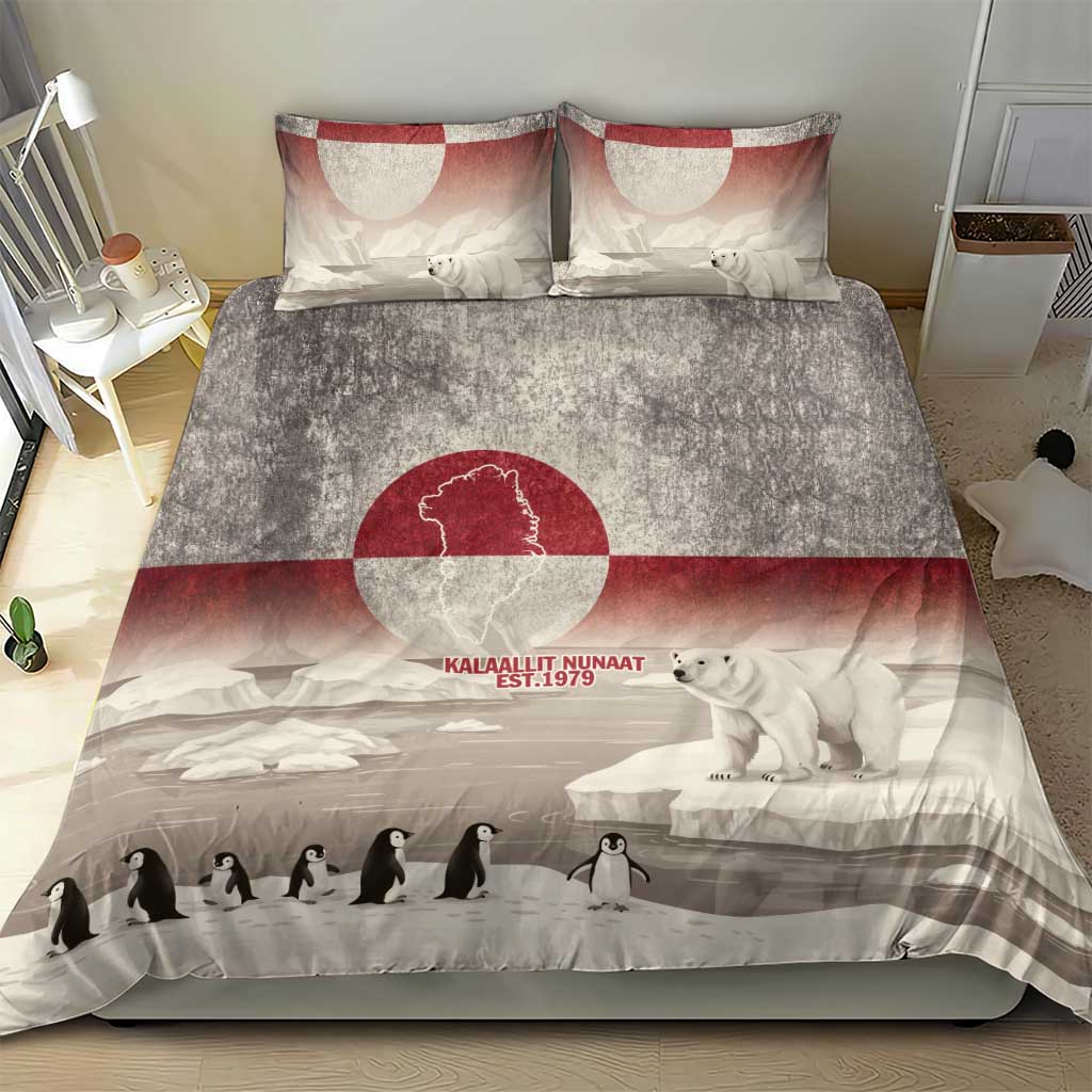 Greenland Flag Vintage Bedding Set Greenlander Flag With Polar Bear